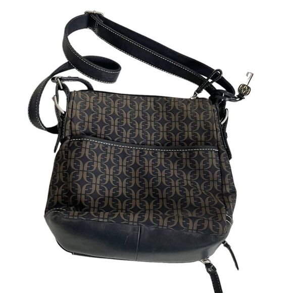 FOSSIL Crossbody Bag Signature Logo Canvas Adjustable Leather Strap Leather Trim - Picture 8 of 8